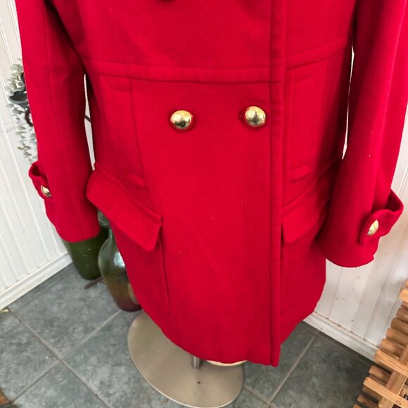 Womens Red Double-Breasted Wool Coat By Via Spiga W/ Gold Buttons Size 14 - Picture 10 of 15